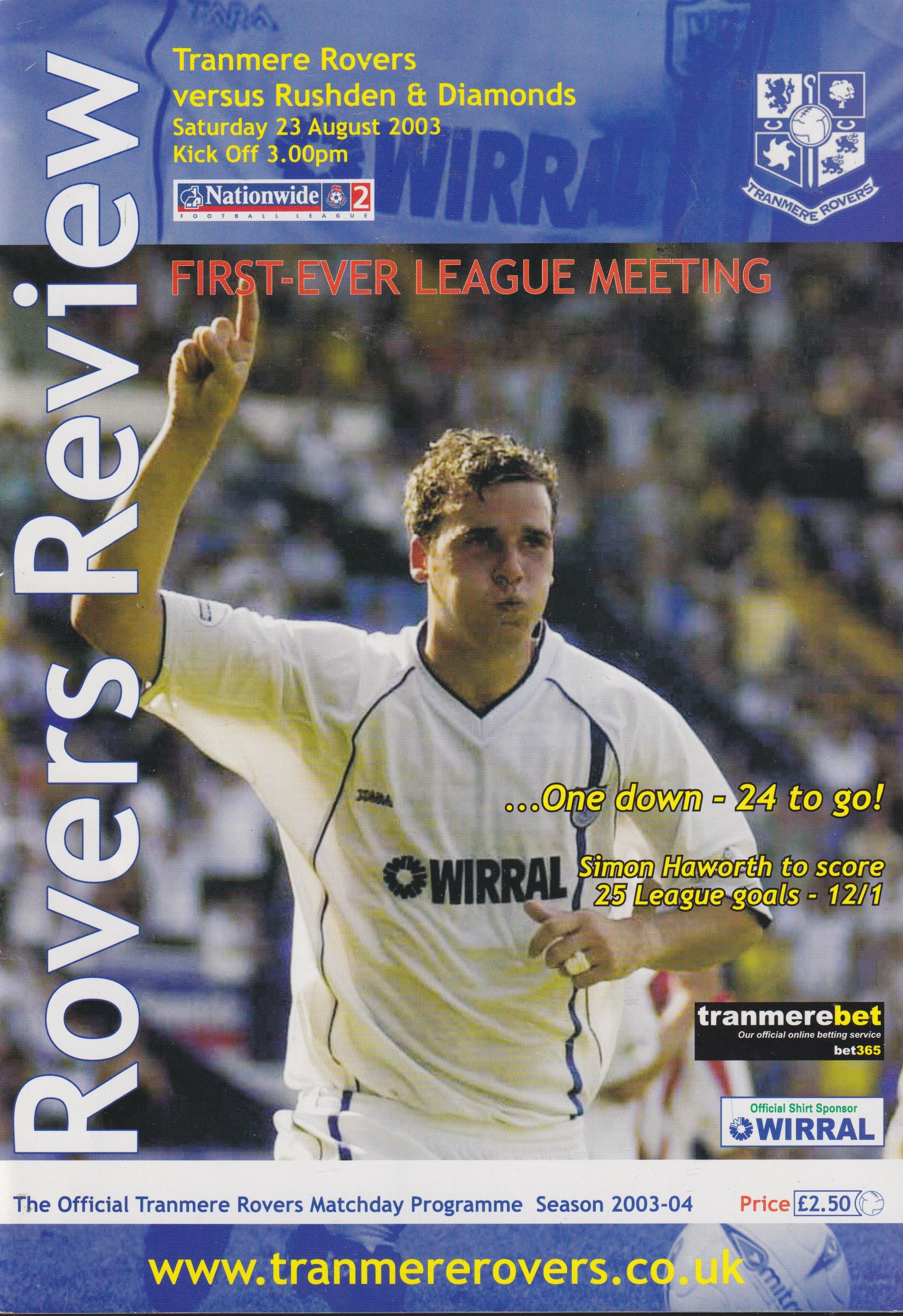 Tranmere Rovers v Rushden & Diamonds match programme